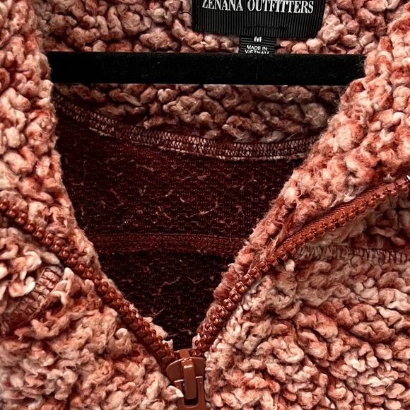 Zenana Outfitters Burgundy White Fuzzy Quarter Zip - Picture 7 of 8